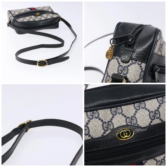 GUCCI GG Supreme Sherry Line Shoulder Bag PVC Navy Gold 378 02 004 Auth 140950 - Picture 16 of 16